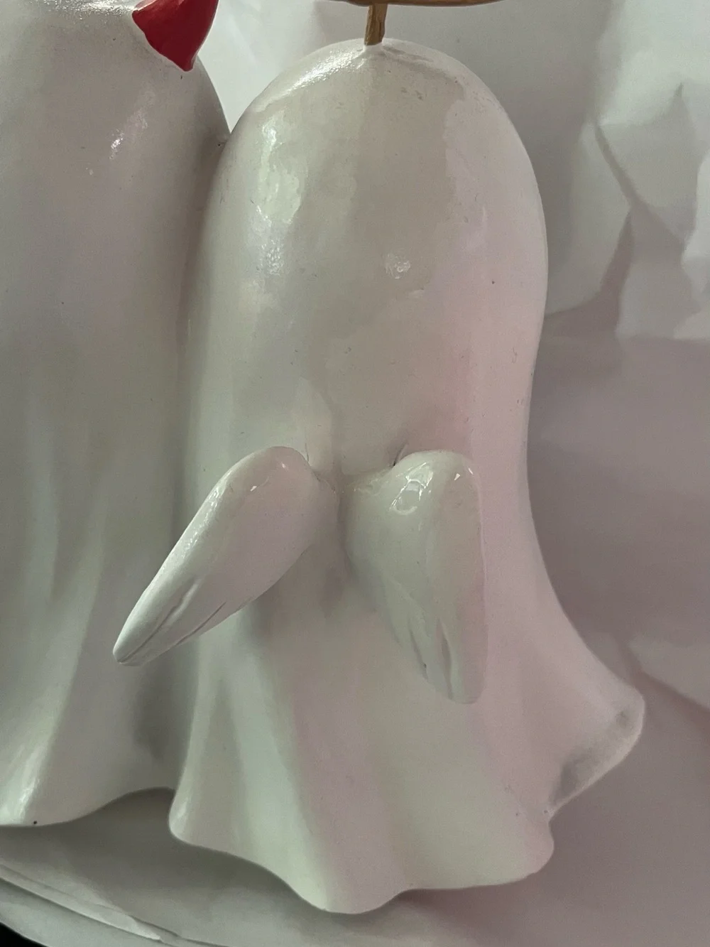 White Ghost Couple Figurine with Black Heart and Red Horn Accent